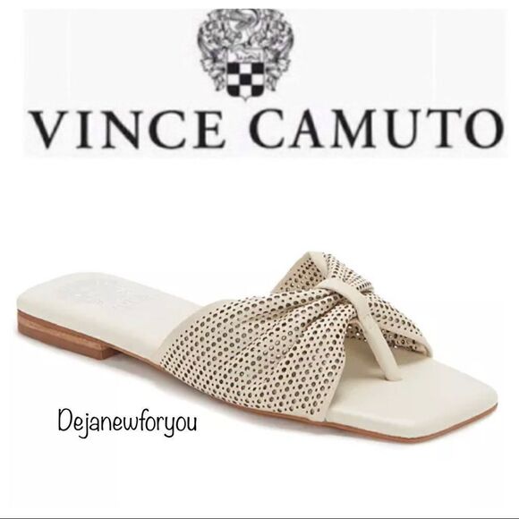 Vince Camuto Shoes - Vince Camuto Amahlee Square Toe Perforated Leather Thong Sandal Size 8.5